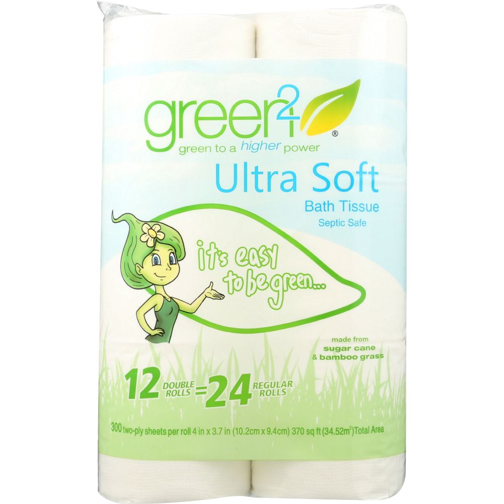 GREEN2: Tree Free Sugar Cane & Bamboo Bath Tissue 2 Ply 300 Sheets, 12 pc