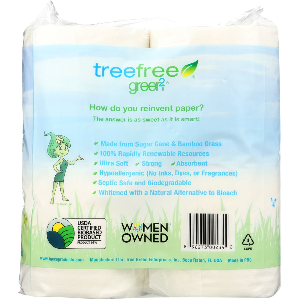 GREEN2: Tree Free Bathroom Tissue 2 Ply 300 Sheets, 4 pc