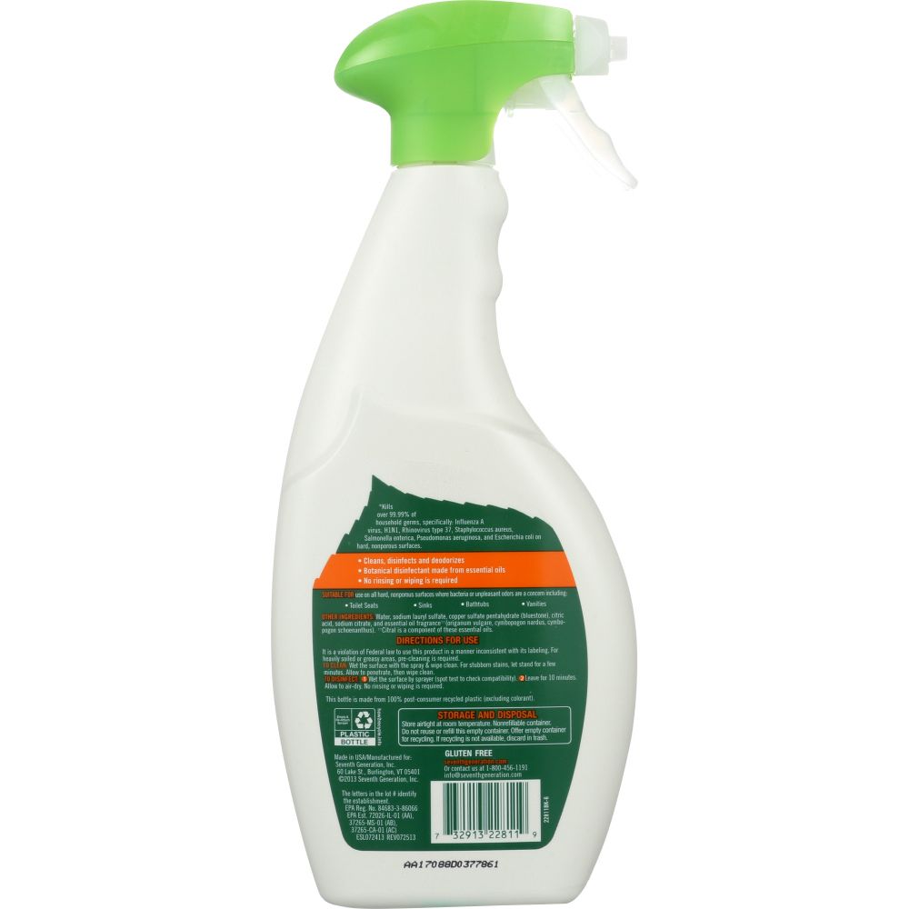 SEVENTH GENERATION: Lemongrass Citrus Scent Disinfecting Bathroom Cleaner, 26 oz