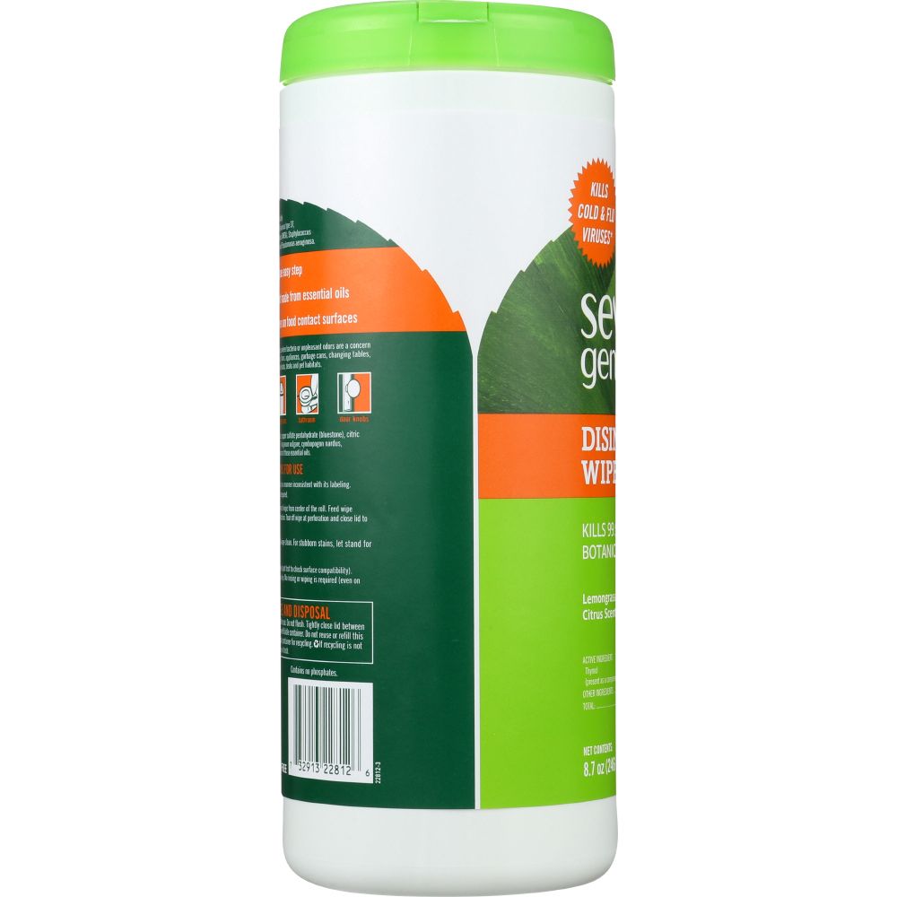 SEVENTH GENERATION: Disinfecting Wipes Lemongrass and Citrus, 35 Pc