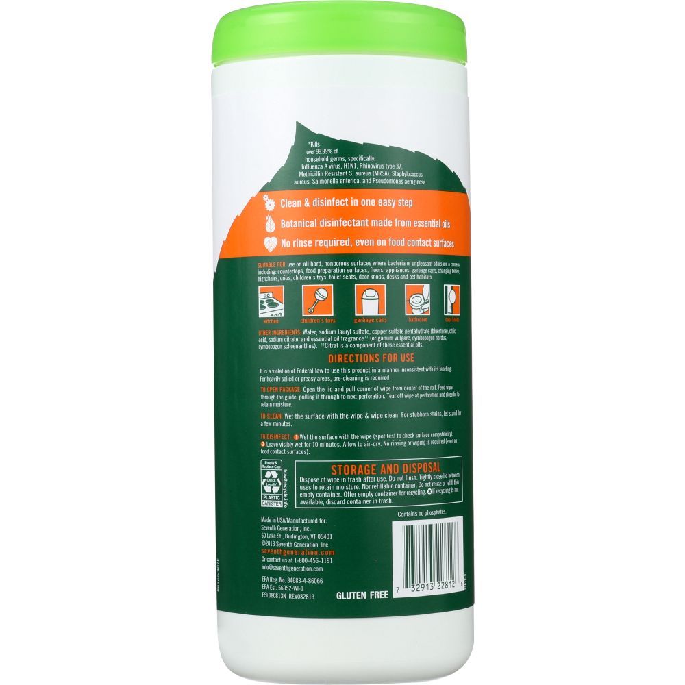 SEVENTH GENERATION: Disinfecting Wipes Lemongrass and Citrus, 35 Pc