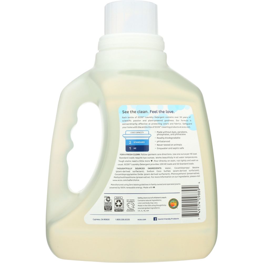 EARTH FRIENDLY: Ecos 2x Ultra Laundry Detergent Free and Clear, 100 oz