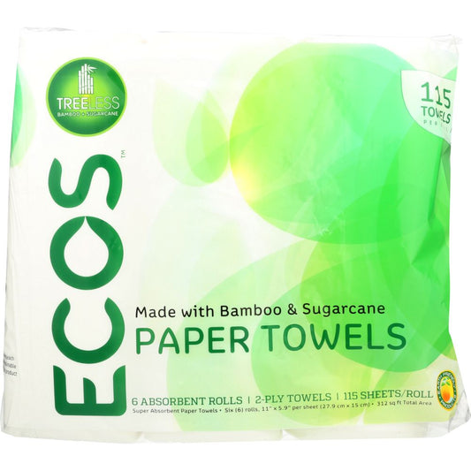 EARTH FRIENDLY: Treeless Paper Towels 115 Towels Per Roll 2 Ply, 6 pk