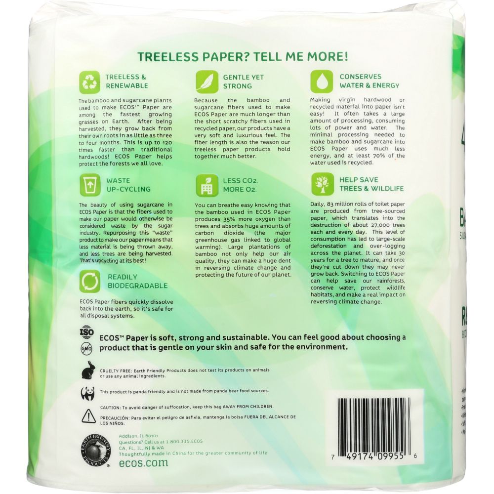 EARTH FRIENDLY: Treeless Bathroom Tissue 300 Sheets Per Roll 2 Ply, 4 rl