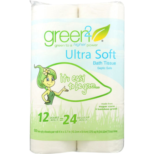 GREEN2: Tree Free Sugar Cane & Bamboo Bath Tissue 2 Ply 300 Sheets, 12 pc