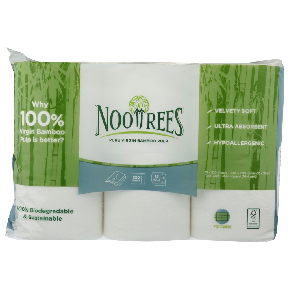 NOOTREES: Pure Virgin Bamboo Pulp Toilet Tissue 12 Rolls, 1 ea